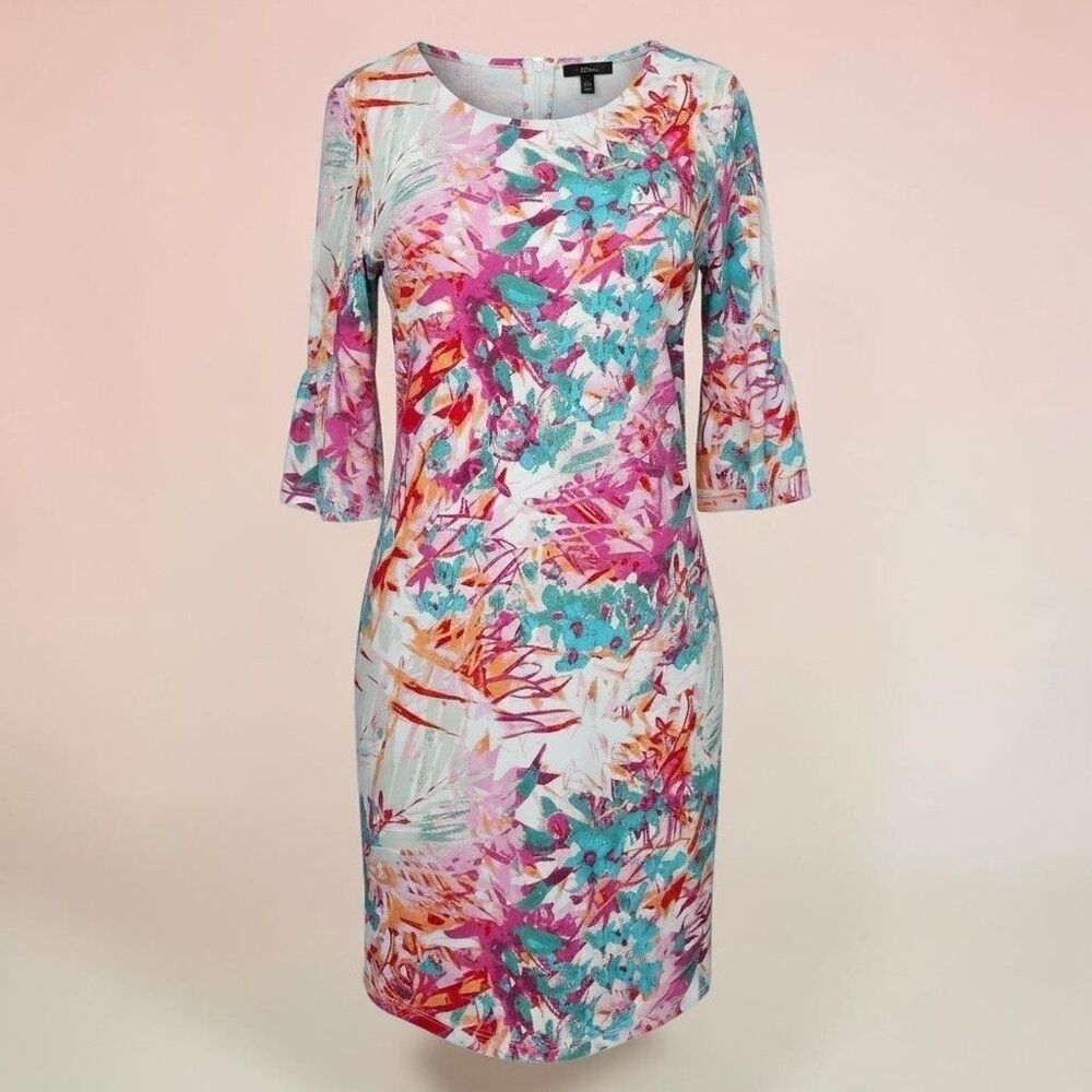 Alexandra + Oak Shift Dress Women Medium Abstract Floral Bell Sleeves Boho-Chic